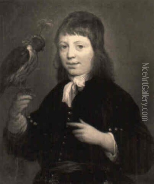 A Young Falconer In Dark Costume With Lace Chemise Oil Painting - Jacob Gerritsz Cuyp