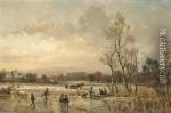 Abendliche Winterlandschaft Mit Bauern Oil Painting - Adolf Stademann
