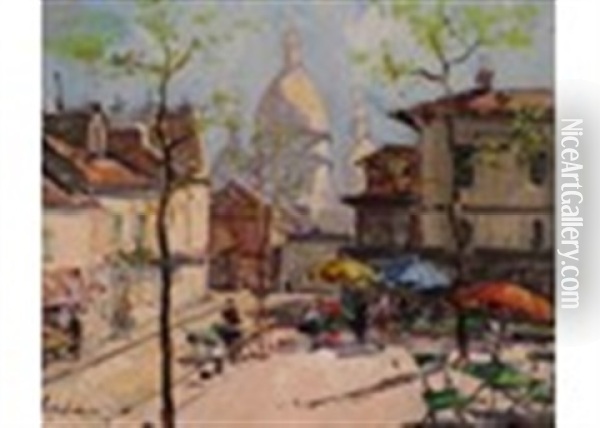A Parisian Square In The Sunshine Oil Painting - Georgi Alexandrovich Lapchine