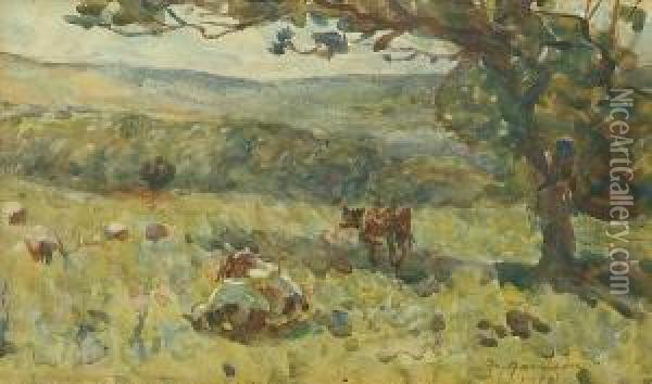 Cattle Grazing In A Pasture Oil Painting - Frederick William Jackson
