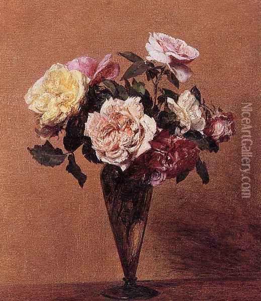 Roses in a Vase II Oil Painting - Ignace Henri Jean Fantin-Latour