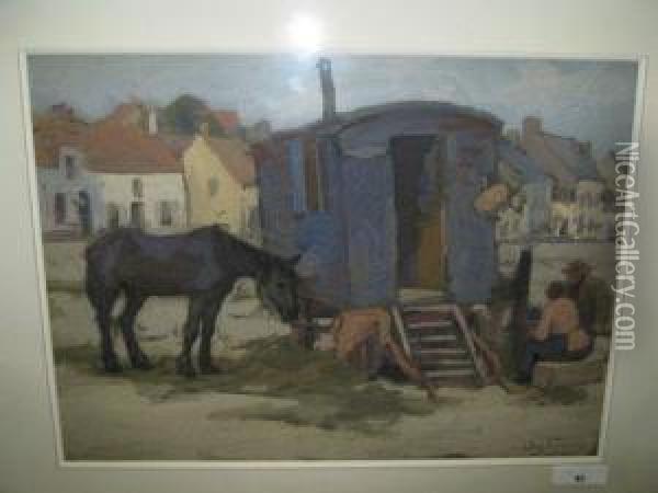 Woonwagen Met Paard Oil Painting - Edgard Farasyn