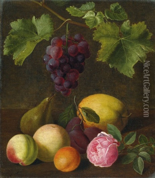 Fruchtestilleben Mit Trauben, Birne, Apfeln Und Oil Painting - Christine Marie Lovmand
