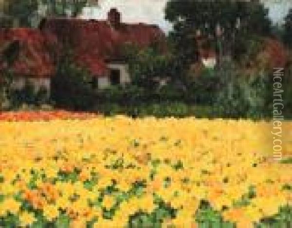 Yellow Nasturtiums Oil Painting - George Hitchcock
