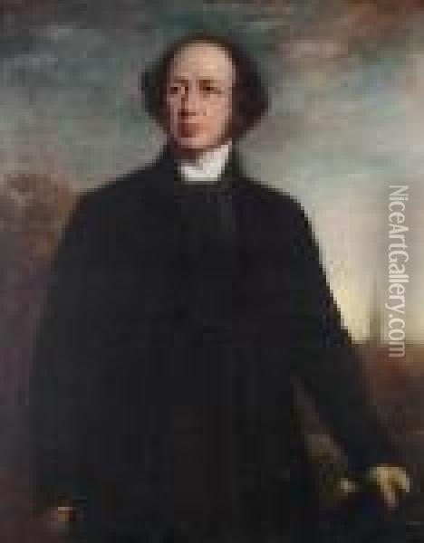 Portrait Of Walter Kerr 
Hamilton, Bishop Ofsalisbury, Three Quarter Length, Standing In A 
Landscape, Salisburycathedral Beyond Oil Painting - George Richmond