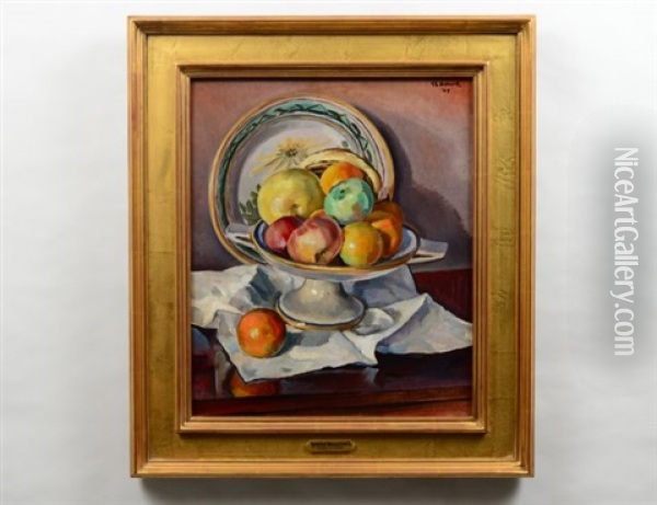 Still Life Of Fruit On A Table Top Oil Painting - Robert Hallowell