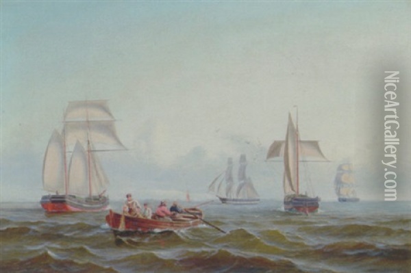Fiskere I Sundet Oil Painting - Alfred Olsen