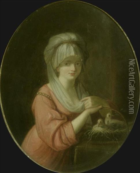 Woman With Doves In A Basket Oil Painting - Jean Baptiste Greuze