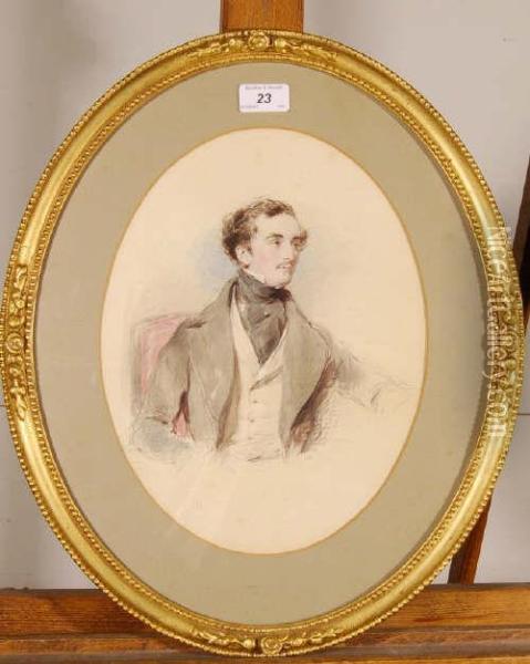 Half Length Portraitof A Gentleman Oil Painting - George Richmond