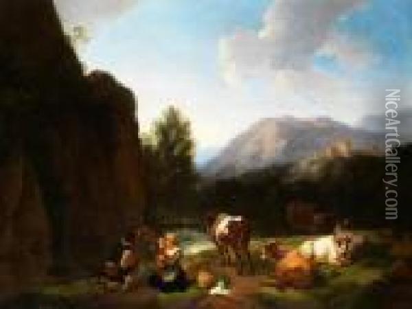 Junges Bauernpaar Mit Kind Oil Painting - Christian Wilhelm Ernst Dietrich