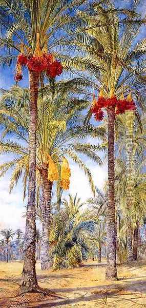 Date Trees, Ramleh, Egypt Oil Painting - Henry Roderick Newman