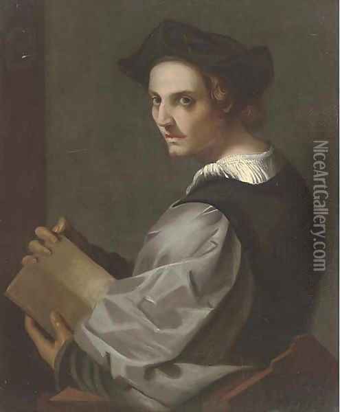 Portrait of a gentleman, bust-length, holding a book in both hands Oil Painting - Sebastiano Del Piombo
