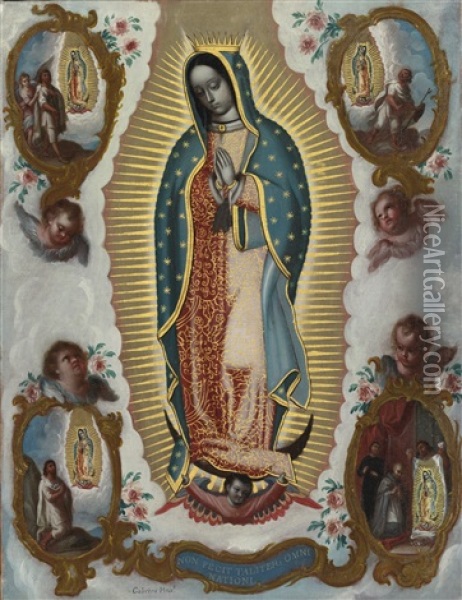 Nuestra Senora De Guadalupe Con Las Apariciones Oil Painting - Miguel Cabrera