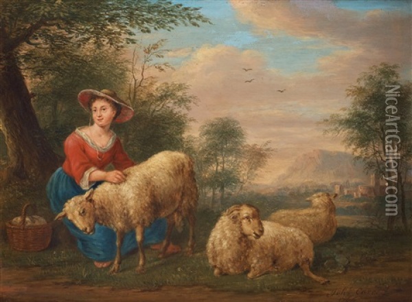 Landscape With Shepherdess Oil Painting - Johannes Carre
