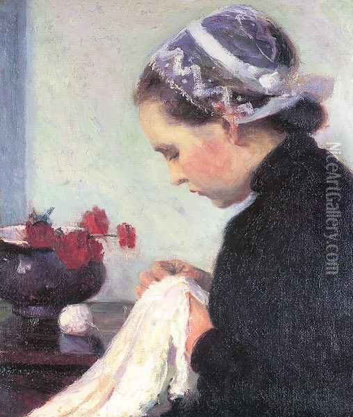 The Sewing Girl 1911 Oil Painting - Bernhard Gutmann