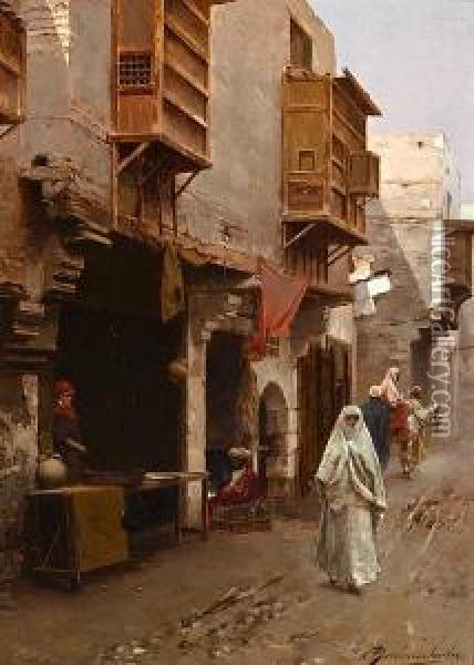 A Street In North Africa Oil Painting - Rubens Santoro