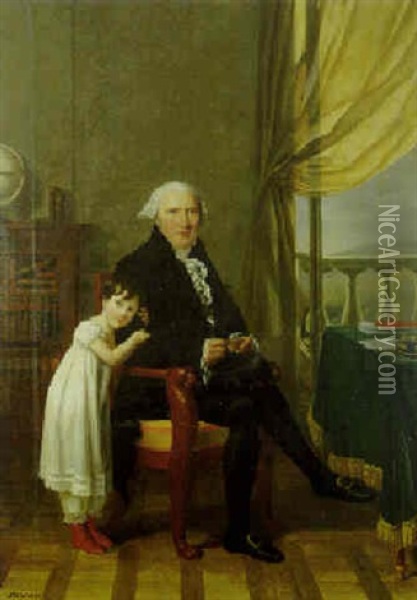 Portrait De Achille Gibert Et Sa Petite Fille Camille Seilliere, Comtesse Simeon Oil Painting - Henri Francois Riesener
