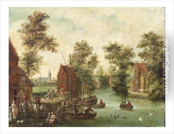Pecheurs Debarquant Leur Cargaison Dans Un Village De Flandres Oil Painting - Caspar Andriaans Van Wittel