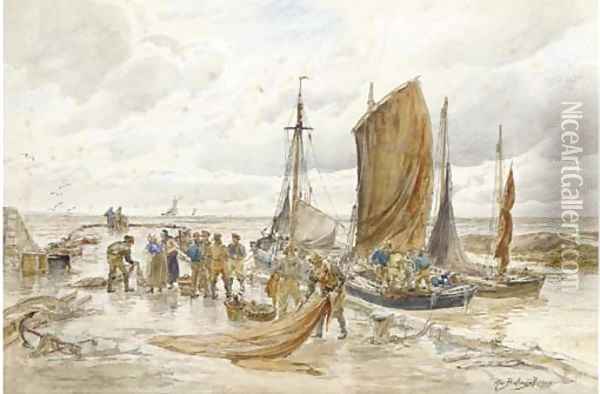 Unloading the catch, Largo, Fife Oil Painting - Alexander Ballingall