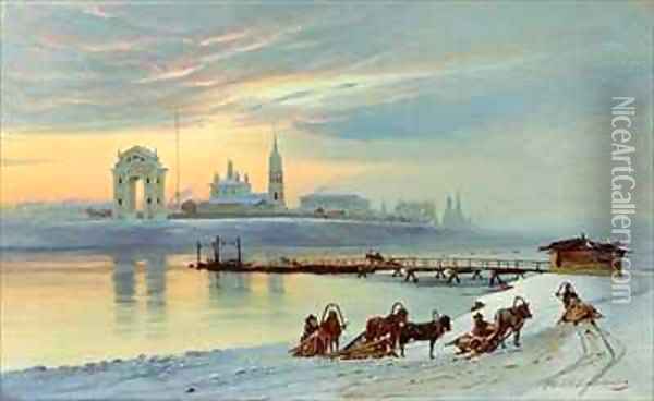The Angara Embankment in Irkutsk Oil Painting - Nikolai Florianovich Dobrovolsky