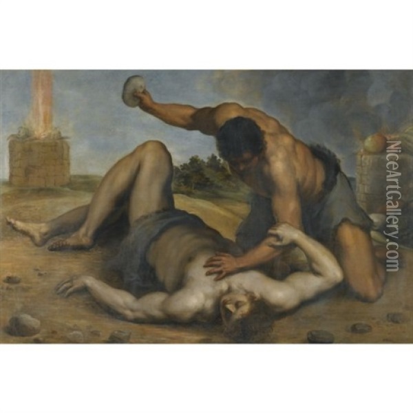 Cain Slaying Abel Oil Painting - Jacopo Palma il Giovane
