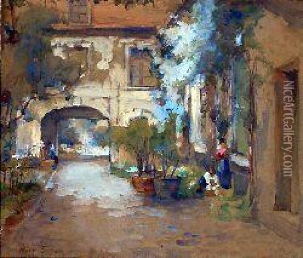 In The Courtyard Oil Painting - Mary Goudie Simpson