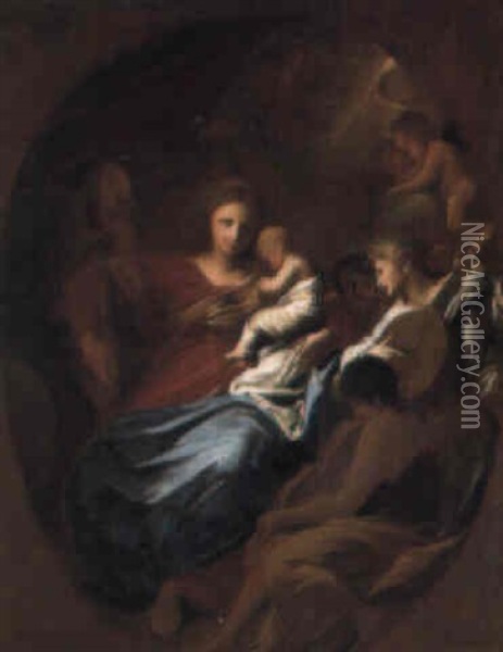 The Madonna And Child With Angels Oil Painting - Andreas Pozzo