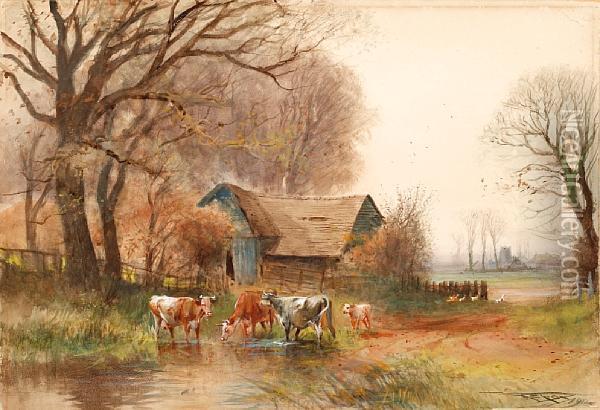 The Farm Pond Oil Painting - Henry Charles Fox