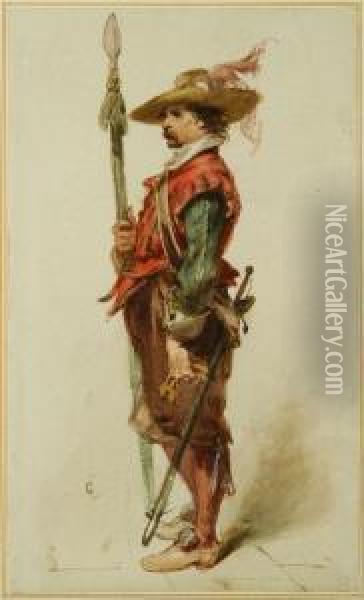 A Halberdier Oil Painting - Charles Cattermole