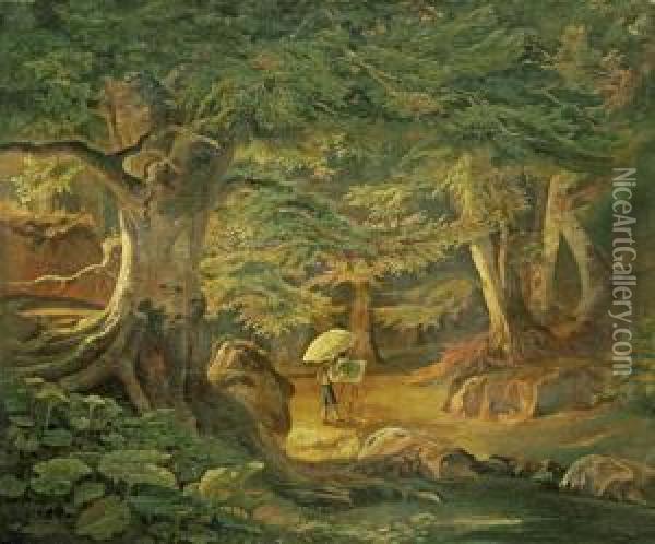Eichenwald Mit Wald Vor Der Staffelei Oil Painting - Johann Friedrich Stock