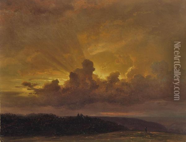 Weite Hugelige Landschaft Bei Sonnenuntergang Oil Painting - Karl Robert Kummer