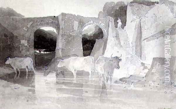 Cattle in a River Oil Painting - John Sell Cotman