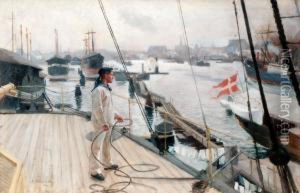 From The Port Of Copenhageni Oil Painting - Albert Edelfelt