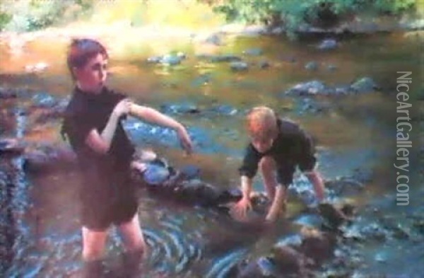 Cooling Off Oil Painting - Charles Courtney Curran