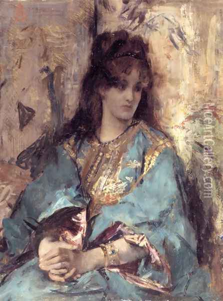 A Woman Seated in Oriental Dress Oil Painting - Alfred Stevens