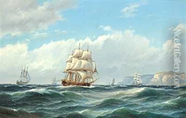 Flere Sejlskibe Ud For Norges Kyst Oil Painting - Carl Ludwig Bille
