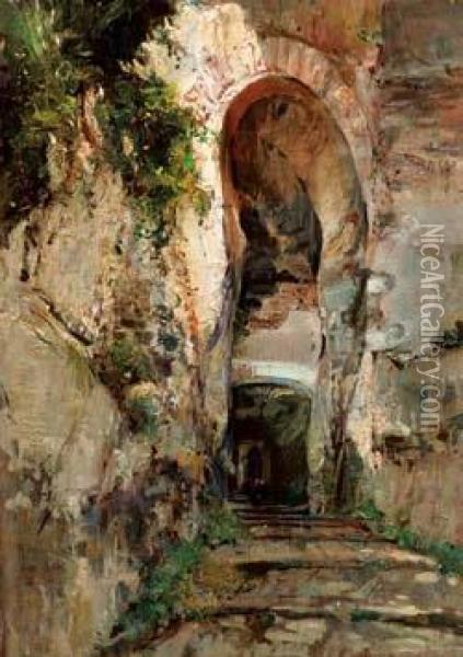 L'entrata Del Castello Di Ischia - 1916 Oil Painting - Giuseppe Casciaro