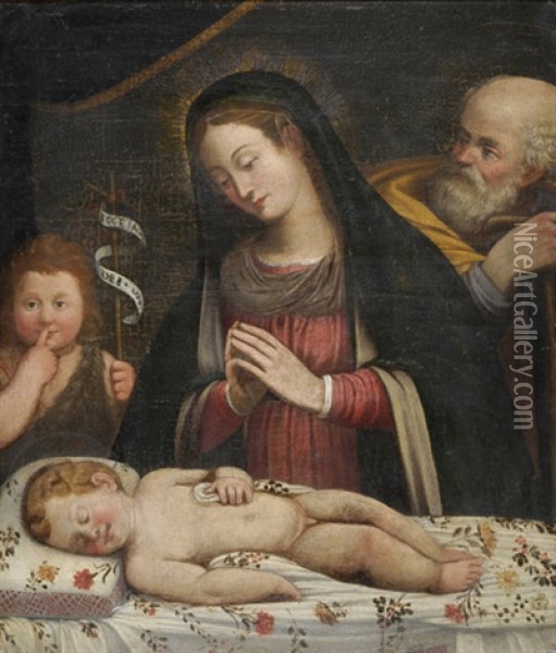 Die Heilige Familie Mit Johannes Dem Taufer Oil Painting - Simone Cantarini