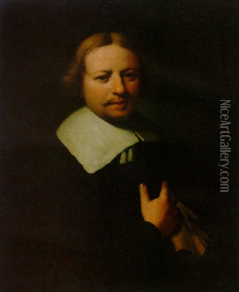 Portrait Of A Gentleman In A Black Coat Oil Painting - Ferdinand Bol