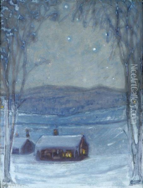 Vinternatt I Skogen Oil Painting - Otto Hesselbom