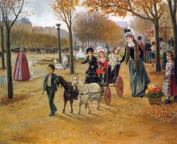 La promenade au Champs Elysees Oil Painting - Joaquin Pallares y Allustante