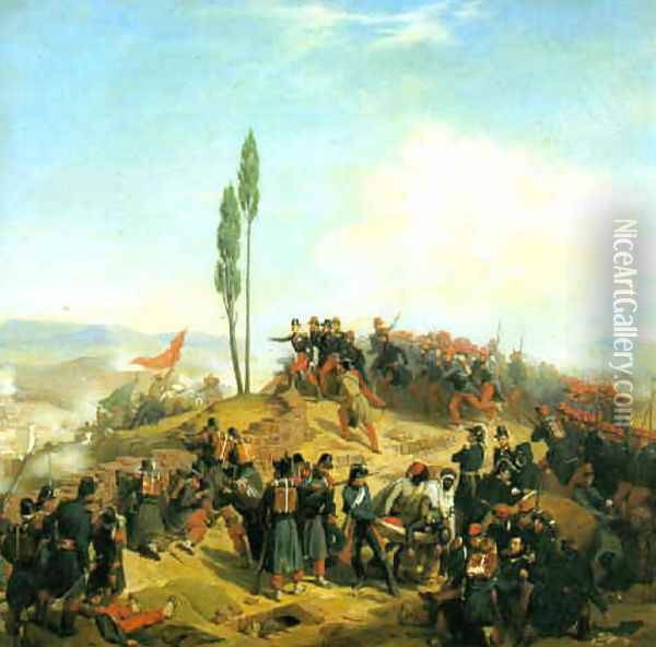 Siege de constantine, le ennemi repusse des hauteurs de coudat-ati Oil Painting - Leon-Jean-Basile Perrault