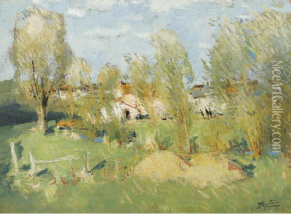 L'entree Du Village Oil Painting - Pierre Eugene Montezin