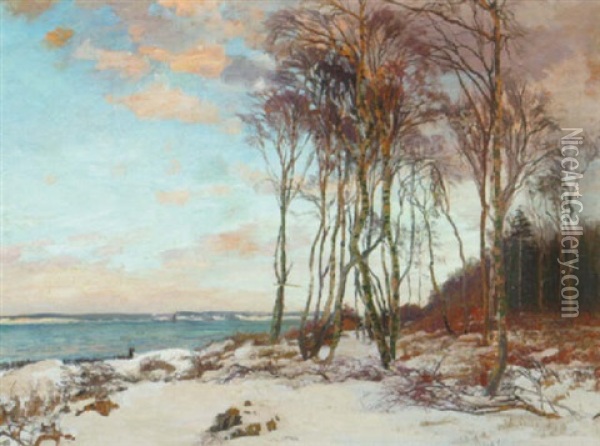 Birke Ved Stranden, Hornbaek Plantage, Frostvejrsaften Oil Painting - Gerhard Lichtenberg Blom