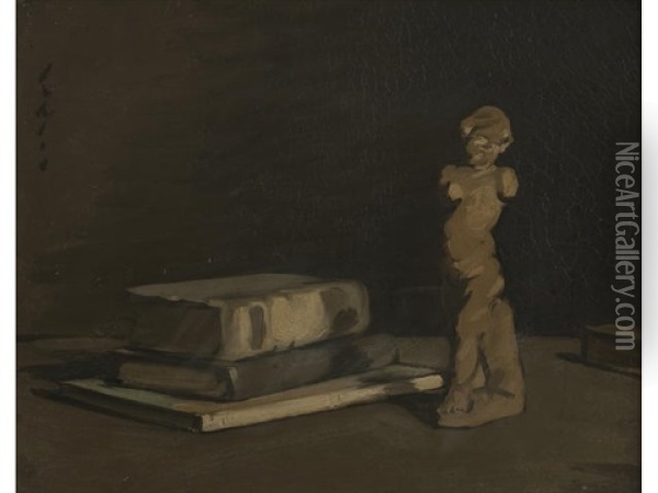 Still Life With Books And Statuette Oil Painting - Samuel John Peploe