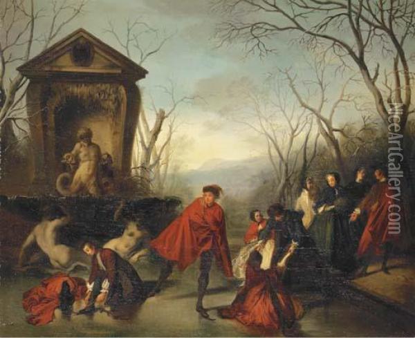 A Skating Party Oil Painting - Augustine Phillipe Polyxeene Virginie Dallemagne