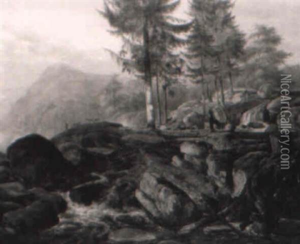 Le Pont Sur La Cascade Oil Painting - Friedrich Gauermann