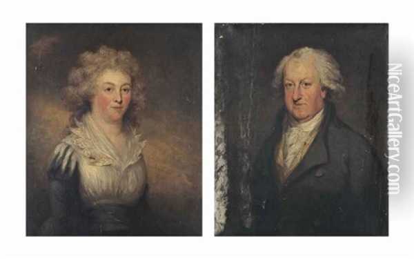 Portrait Of Mary Scandrett Harford, Nee Gray (1750-1830...; Portrait Of William Battersby (1732-1812), Half-length, In A Brown Coat...(pair) Oil Painting - Carl Fredrik van Breda
