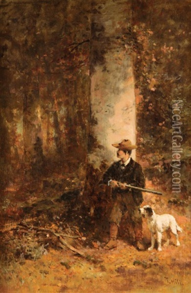 A Hunting Scene Oil Painting - Thomas Hill