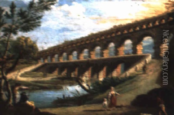 Le Pont Du Gard Oil Painting - Charles Francois Lacroix